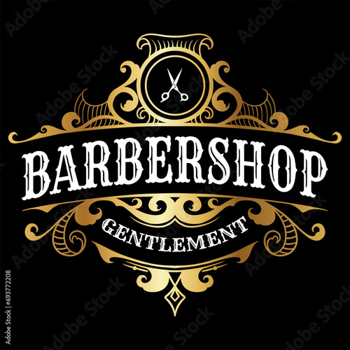 Barbershop vintage luxury frame logo badge with victorian ornament