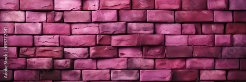 Pink Brick wall background - block wall backdrop banner - landscape - vintage and old feel - 3-d effect 
