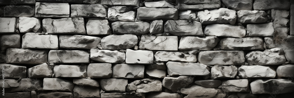 Fototapeta premium Brick wall background - block wall backdrop banner - landscape - vintage and old feel - 3-d effect 