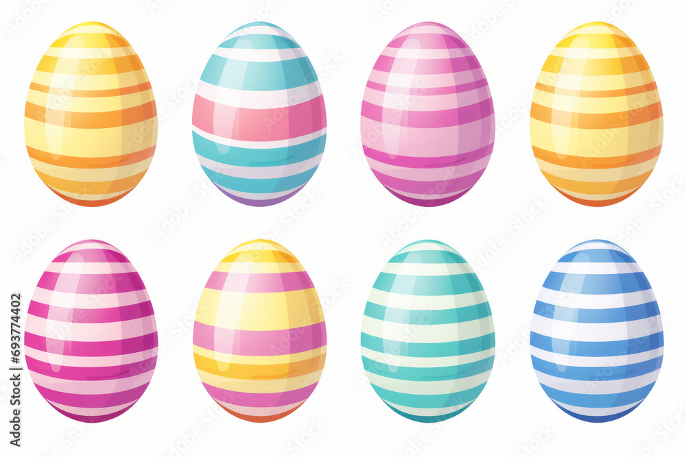 Illustrated hand painted pastel stripe Easter eggs in bright rich colors Illustrated hand painted pastel stripe Easter eggs in bright rich colors