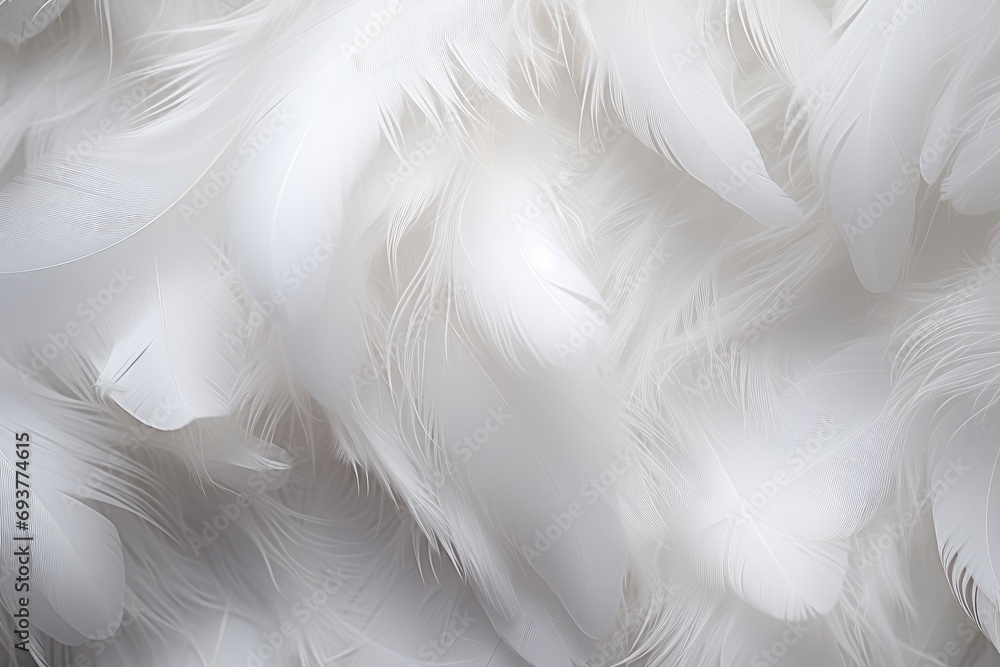 White feathers wallpaper. Generative AI. - obrazy, fototapety, plakaty 