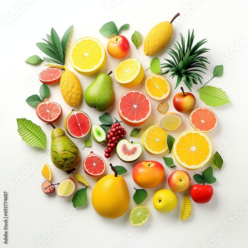 different beautiful childrens fruits stickers 3d