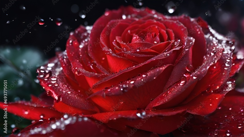 Beautiful Red rose closeup with water-drops in the petals, Beautiful nature creations, High resolution AI generated image Beautiful Red rose closeup with water-drops in the petals, Beautiful nature creations, High resolution AI generated image