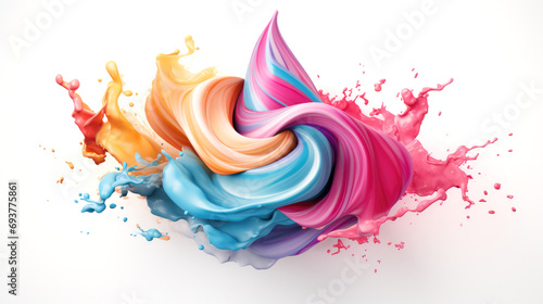 Multicolored cone with various digital ice cream paint splashes. Ice cream fantasy for advertising. Ai generated photo