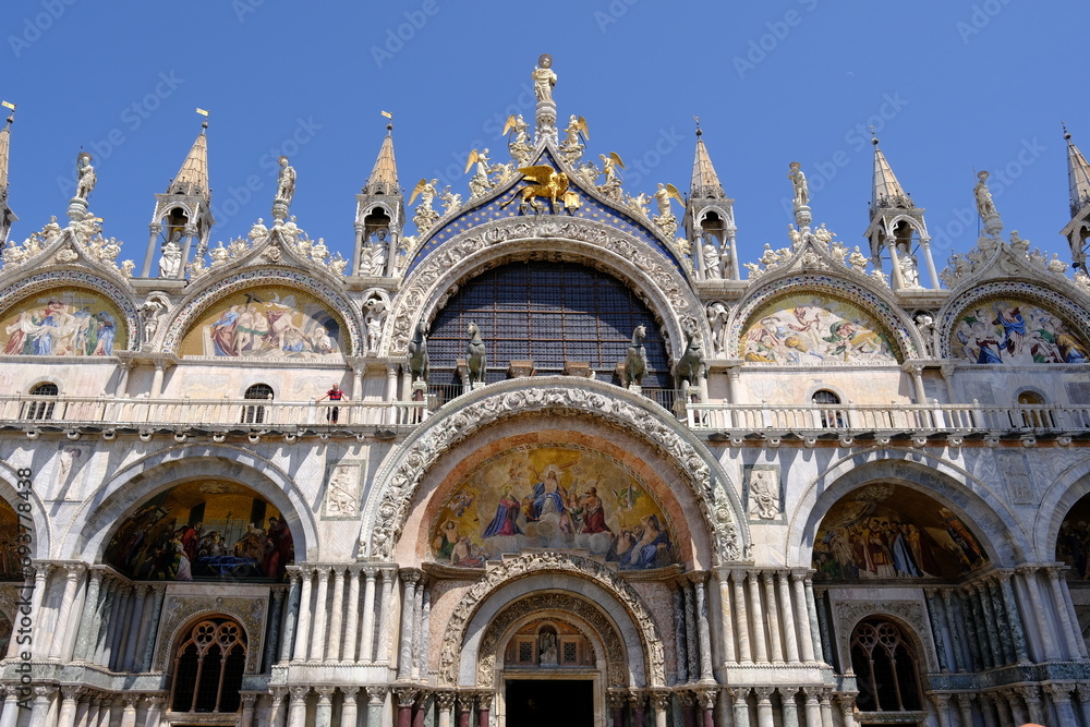 Venice Italy - Saint Mark's Basilica - Basilica di San Marco - West side facade paintings