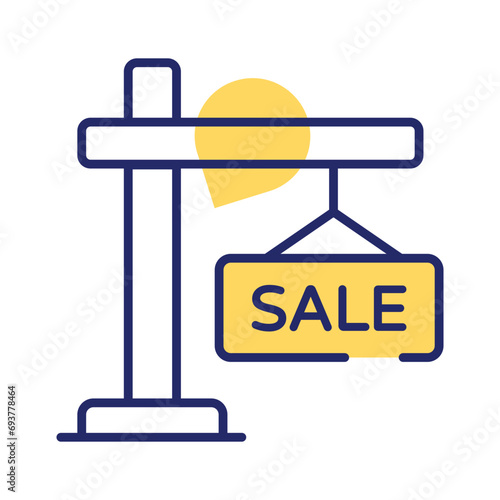 Check this admirable icon of sale signboard hanging on the pole, Vector illustration © Creative studio 