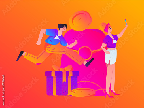 Holiday shopping people doing e-commerce online shopping flat vector concept operation hand drawn illustration 