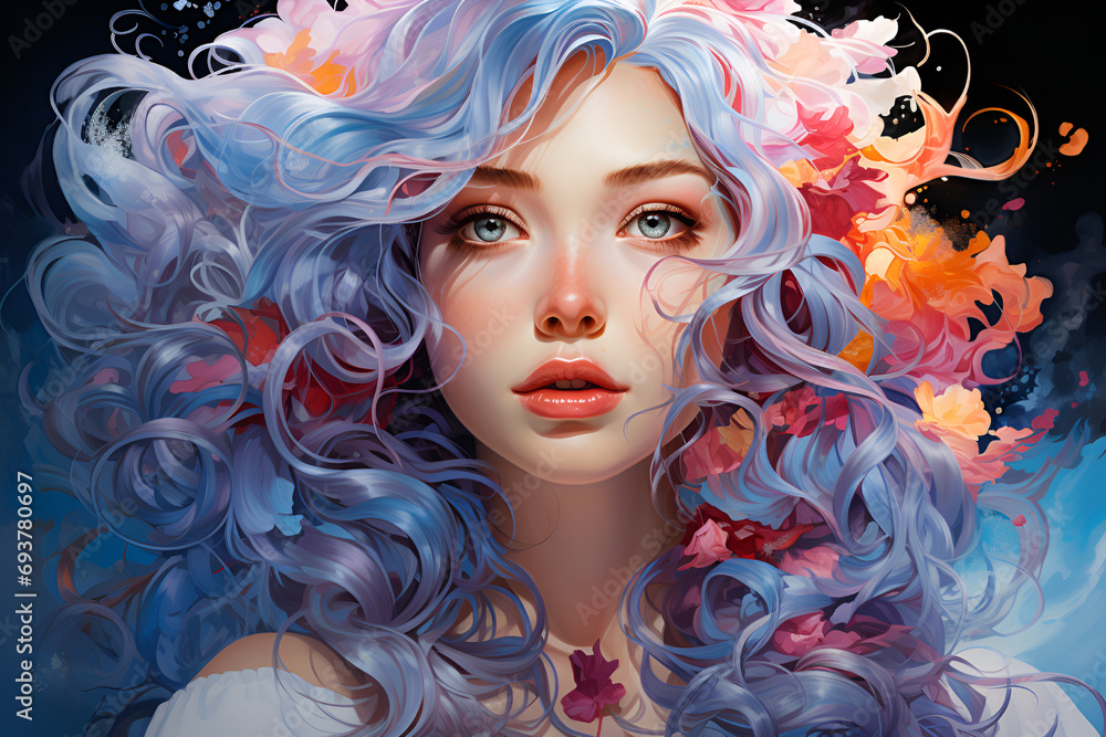 A wonderful girl with curly hair, a whirlwind portrait. nice young woman. A wonderful girl with curly hair, a whirlwind portrait. nice young woman.