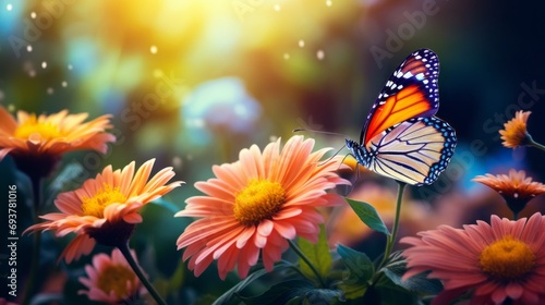 vibrant monarch butterfly in a garden with colorful blooms – nature’s beauty in flights © Ashi