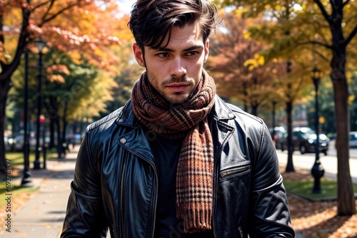 a stylish man dressed in autumn fashion, digital art illustration, Generative AI © Artcuboy