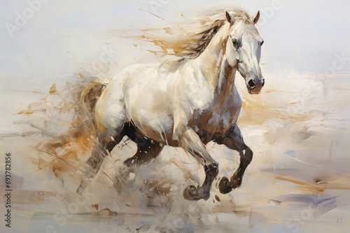 A Majestic White Horse Galloping Created With Generative AI Technology