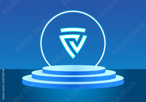 Letter FV blue logo sign. Vector logo design for business. 