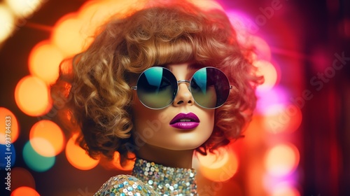 a woman wearing sunglasses and a wig