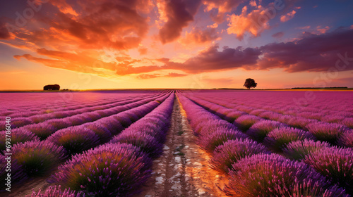 Lavender field at sunset in Poland