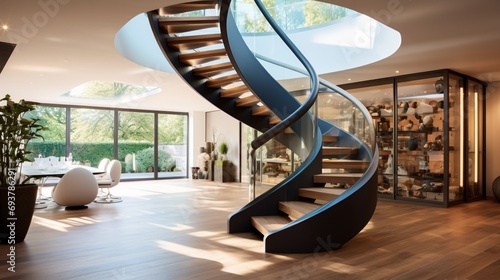 Integrate a statement staircase design such as a floating or spiral staircase photo