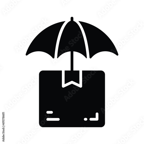 Package parcel under umbrella showing concept icon of package insurance, parcel safety vector