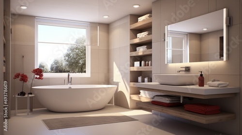 Modern bathroom with bathtub and washbasin