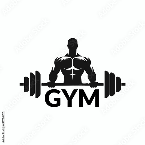 Gym black logo vector icon. Muscle workout training GYM logo badge icon