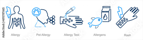 A set of 5 Allergy icons as allergy, pet allergy, allergy test