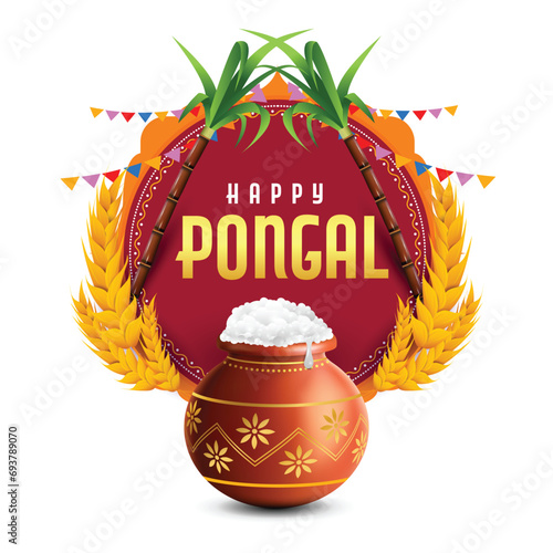 illustration of Happy Pongal Holiday Harvest Festival of Tamil Nadu South India greeting background photo