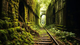 Old train track tunnel in the woods