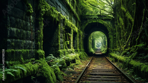 Old train track tunnel in the woods