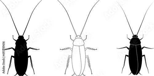 outline silhouette Cockroach icon set