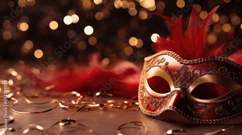 Carnival mask with glittering copy space background -