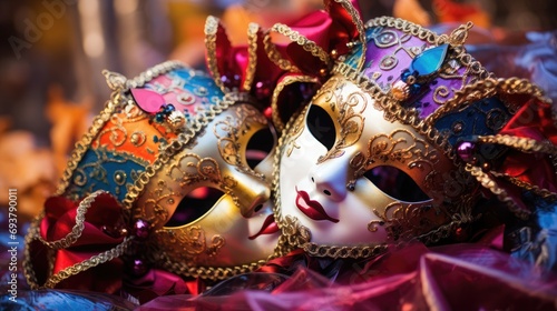Colorful carnival masks at a traditional festival in Venice, Italy,