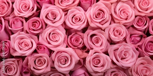 Countless Pink Roses, Overhead view, Inscription effect method, romanticism, UHD, high resolution