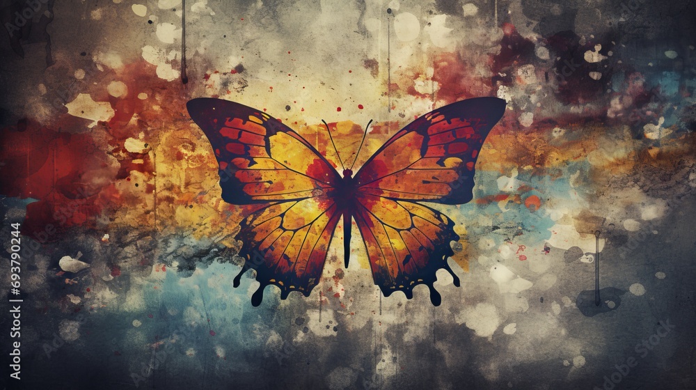 abstract grunge butterfly texture, vibrant wings background for artistic design - obrazy, fototapety, plakaty 