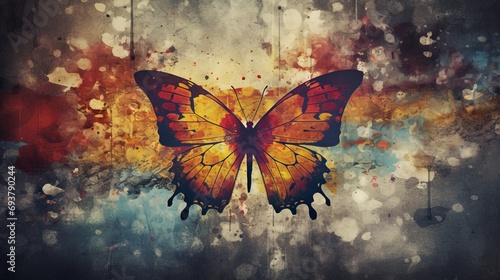 abstract grunge butterfly texture, vibrant wings background for artistic design