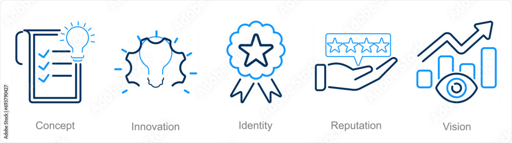 A set of 5 Branding icons as concept, innovation, identity A set of 5 Branding icons as concept, innovation, identity