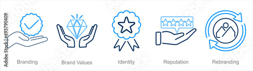 A set of 5 Branding icons as branding, brand values, identity