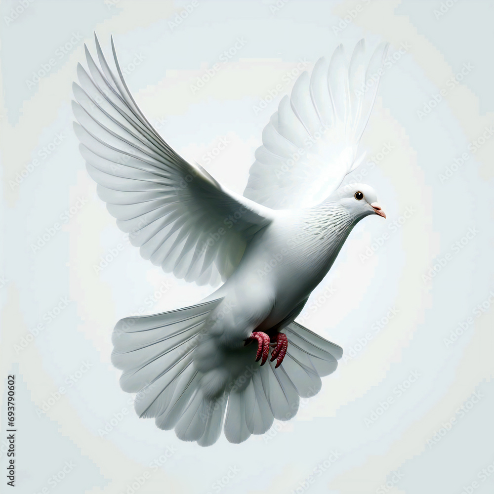 Fototapeta premium Dove of peace flying with a green twig after flood on a white background
