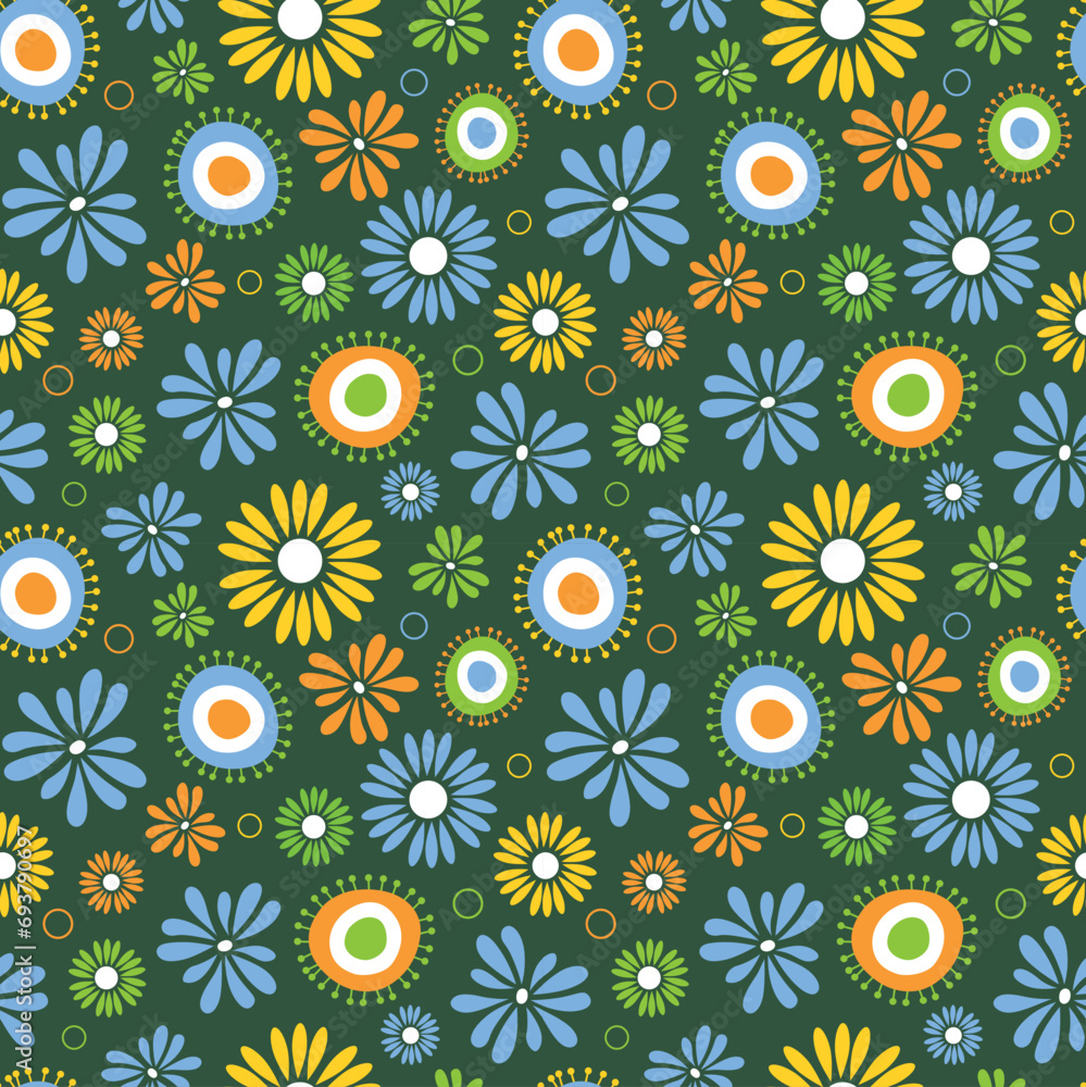 Seamless Floral Pattern On Green Background