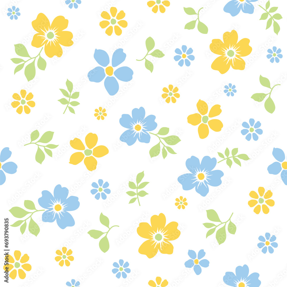 Seamless Spring Flowers On White Background Seamless Spring Flowers On White Background
