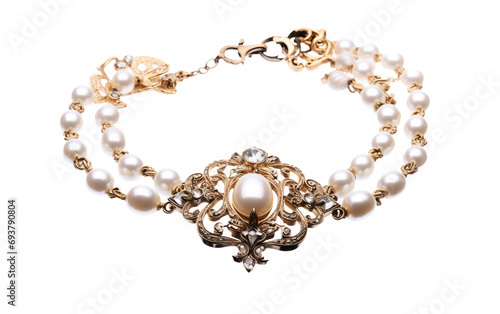 Ornate Elegance Baroque Pearl Necklace Isolated on Transparent Background PNG.