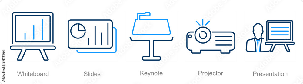 A set of 5 Business Presentation icons as white board, slides, keynote A set of 5 Business Presentation icons as white board, slides, keynote