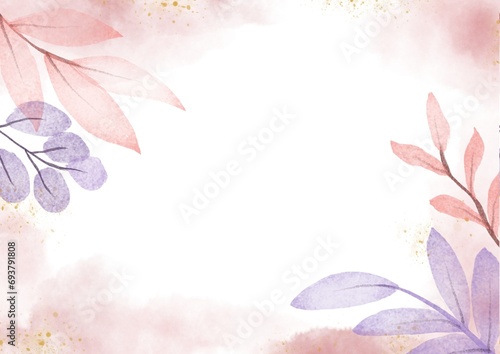 Abstract art watercolor floral background with soft hand painted leaves decoration