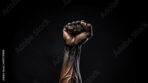 Raised fist, muscles, strength, dark and black background