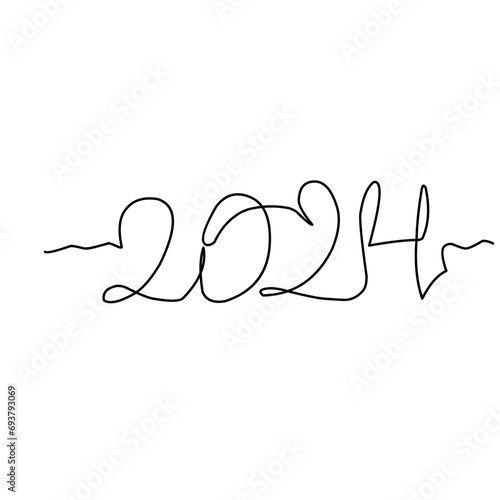 2024 Year Number Continuous Line Hand Drawn 
