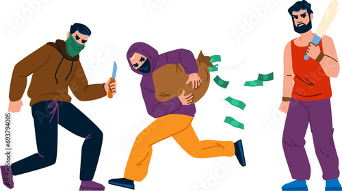 portrait criminal man vector. danger violence, dark guy, silhouette weapon portrait criminal man character. people flat cartoon illustration