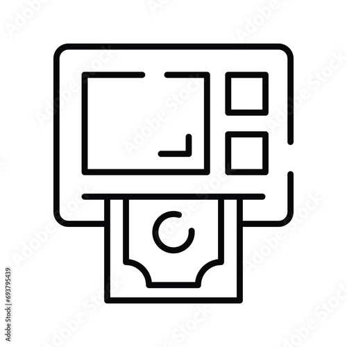 The ATM icon represents a machine that dispenses cash and allows customers to perform banking transactions. Modern icon of atm machine
