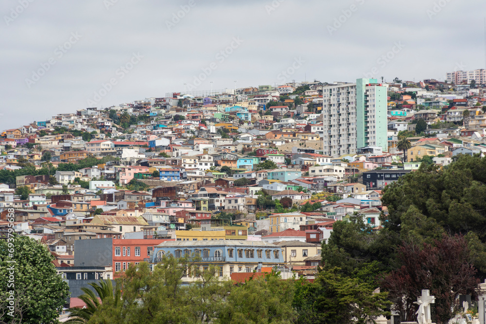 Beautiful view to typical colorful houses on the hill side
