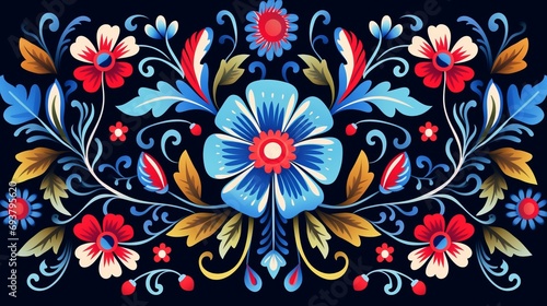 festive mexican flower traditional pattern: ethnic embroidery decoration, ornate folk graphic, symmetrical texture for backgrounds and wallpaper photo