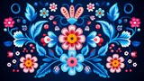 festive mexican flower traditional pattern: ethnic embroidery decoration, ornate folk graphic, symmetrical texture for backgrounds and wallpaper