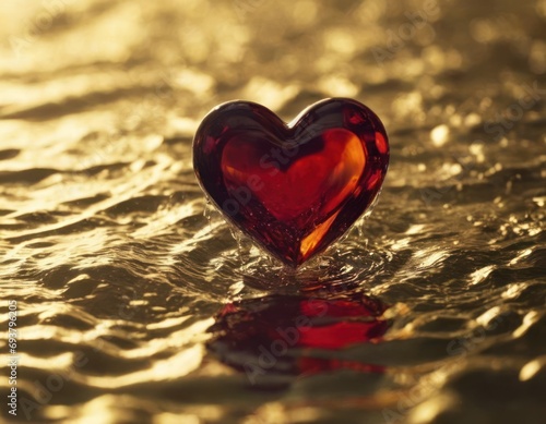 Glitter gold heart with golden light splashes on black backgroun