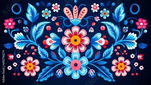 festive mexican flower traditional pattern: ethnic embroidery decoration, ornate folk graphic, symmetrical texture for backgrounds and wallpaper photo