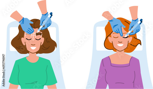 eye tattoo eyelashes eyebrow vector. permanent face, beautiful eyelash, care cosmetology eye tattoo eyelashes eyebrow character. people flat cartoon illustration